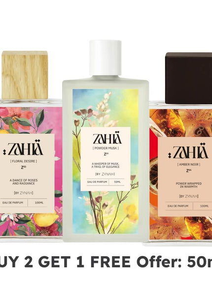 Shop Zahia's Floral Desire + Powder Musk + Amber Noir Perfumes (50ml)