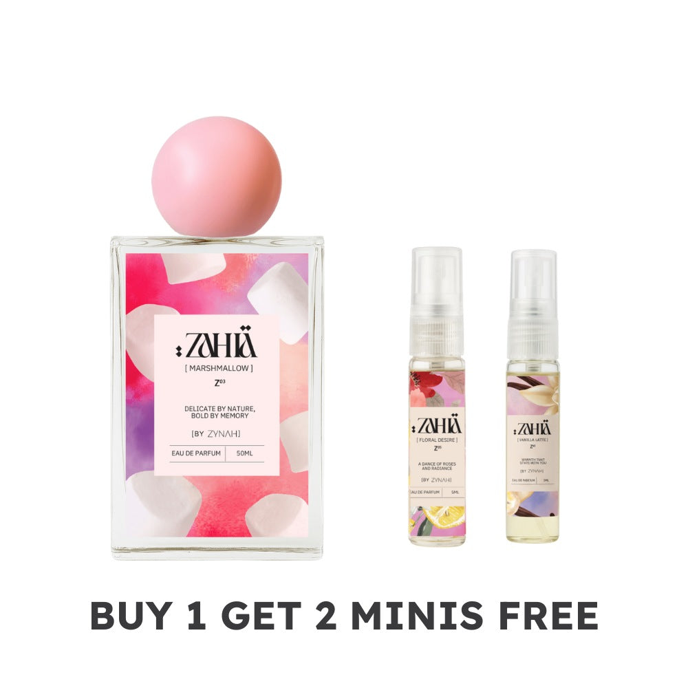 Zahia Buy 1 Get 2 Minis: Marshmallow 50ml + (Vanilla Latte & Floral Desire 5ml)