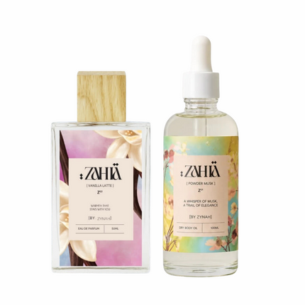 Zahia Vanilla Latte Perfume + Dry Body Oil Powder Musk on ZAHIA