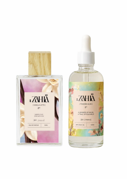 Zahia Vanilla Latte Perfume + Dry Body Oil Powder Musk on ZAHIA