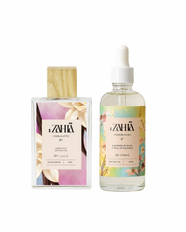 Zahia Vanilla Latte Perfume + Dry Body Oil Powder Musk on ZAHIA
